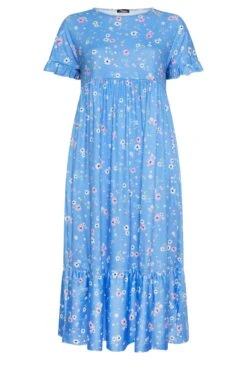 LIMITED COLLECTION Curve Blue Ditsy Print Frill Sleeve Maxi Dress -Luna Looks Zone 80cc928e 0c85 4b 215604 X