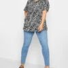 YOURS Curve Black Monochrome Floral Ditsy Top