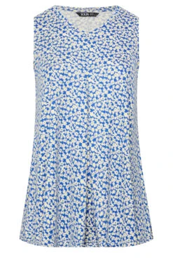 YOURS Curve Blue Daisy Print Pleat Front Vest Top -Luna Looks Zone 80e4d1b1 597b 4b 302069 X