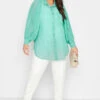 YOURS LONDON Curve Turquoise Blue Pleat Sleeve Shirt