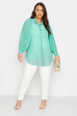 YOURS LONDON Curve Turquoise Blue Pleat Sleeve Shirt