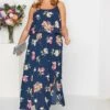 YOURS LONDON Curve Navy Blue Floral Overlay Maxi Dress