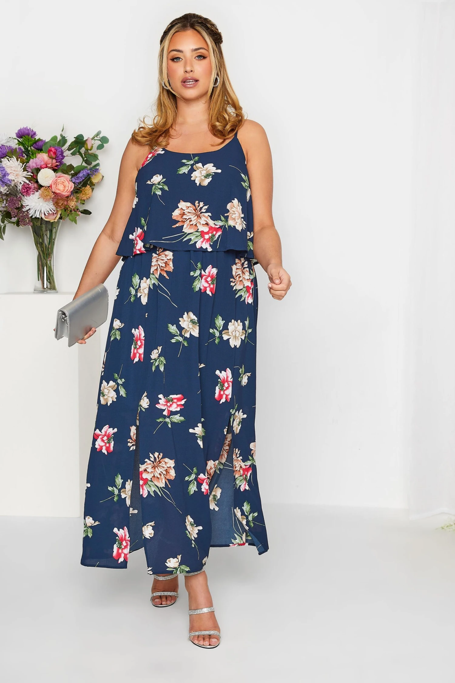 YOURS LONDON Curve Navy Blue Floral Overlay Maxi Dress 1 YOURS LONDON Curve Navy Blue Floral Overlay Maxi Dress