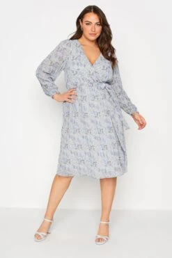 YOURS LONDON Curve Blue Floral Pleat Midi Dress