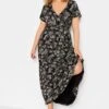 YOURS Curve Black Floral Wrap Tie Waist Maxi Dress