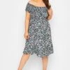 YOURS Curve Black Floral Ditsy Shirred Midi Dress
