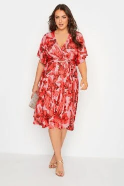 YOURS LONDON Curve Pink Tropical Floral Print Wrap Dress