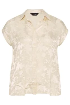 YOURS Curve Cream Satin Leaf Print Shirt -Luna Looks Zone 837f319c c30c 42 173860 X