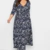 YOURS Curve Navy Blue Floral Print Maxi Dress