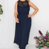 YOURS LONDON Curve Dark Blue Lace Front Chiffon Maxi Dress