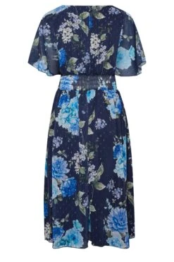 YOURS LONDON Blue Floral Angel Sleeve Wrap Dress -Luna Looks Zone 84270073 7c03 42 162049 Y