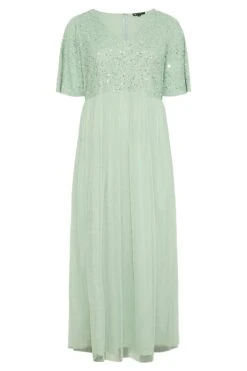 LUXE Curve Sage Green Sequin Hand Embellished Maxi Dress -Luna Looks Zone 842c12a4 47bb 4c 161155 F