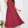 YOURS LONDON Curve Burgundy Red Lace Front Chiffon Maxi Dress