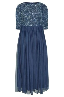 LUXE Curve Navy Blue Sequin Hand Embellished Maxi Dress -Luna Looks Zone 84605a57 5a44 48 161156 F