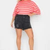 YOURS Curve Black Ripped Denim Shorts