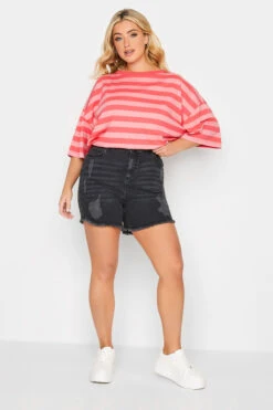 YOURS Curve Black Ripped Denim Shorts
