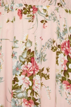 YOURS LONDON Curve Light Pink Floral Bardot Ruffle Maxi Dress -Luna Looks Zone 84e1f874 a220 43 161954 Z