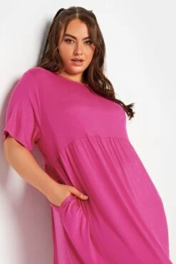 LIMITED COLLECTION Curve Hot Pink Pocket Maxi Dress -Luna Looks Zone 850829d7 7271 4e 215719 D