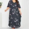 YOURS LONDON Curve Navy Blue Floral Ruffle Hem Maxi Dress