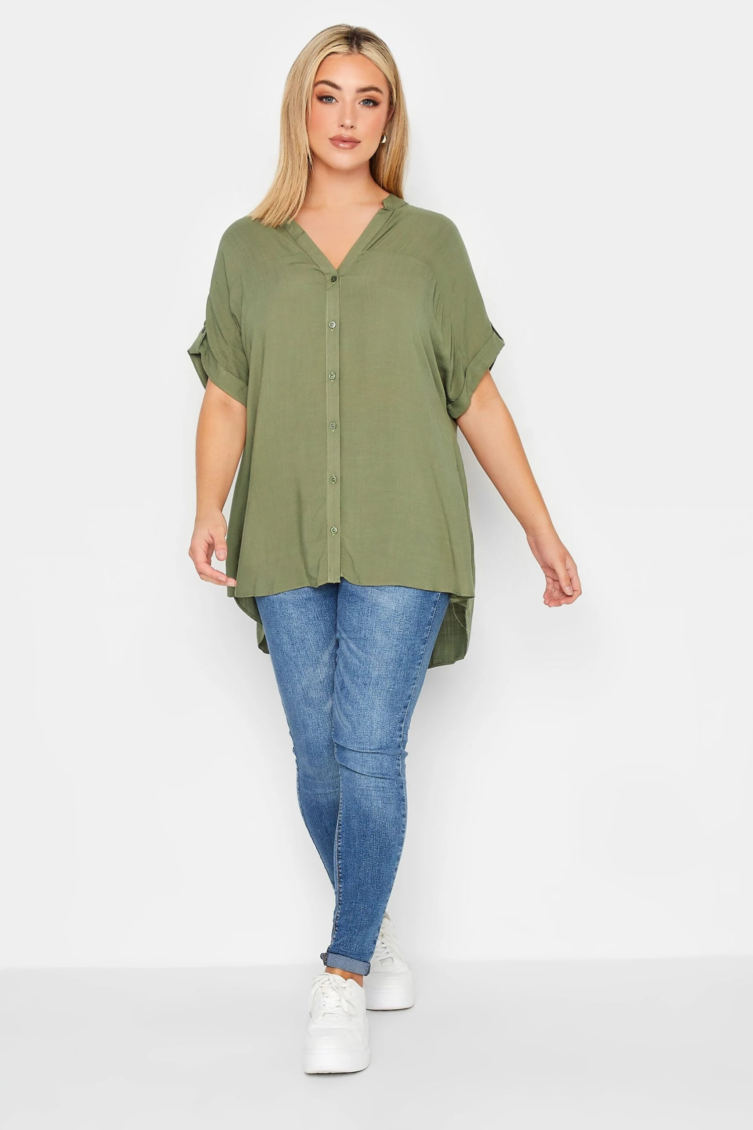YOURS Curve Khaki Green Button Through Shirt 1 YOURS Curve Khaki Green Button Through Shirt