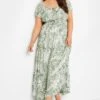 YOURS Curve Green Floral Print Bardot Maxi Dress