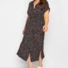 YOURS Curve Black Leaf Print Spilt Hem Midaxi Shirt Dress