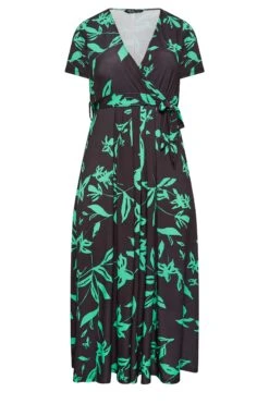 YOURS Curve Green V-Neck Floral Wrap Dress -Luna Looks Zone 85e1c014 cc2f 48 302156 X