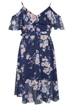 YOURS LONDON Curve Blue Floral Cold Shoulder Wrap Dress -Luna Looks Zone 86fd49aa 96d6 42 162051 Y