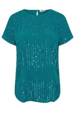 LUXE Curve Teal Blue Sequin Hand Embellished Top -Luna Looks Zone 8713da9e 711b 4e 161601 X