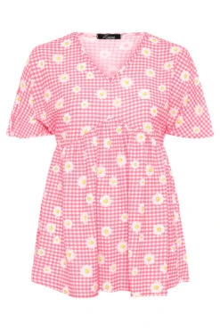 LIMITED COLLECTION Curve Pink Gingham Floral Top -Luna Looks Zone 876926d8 ec86 40 213640 F