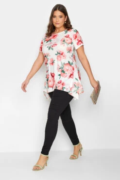 YOURS LONDON Curve White Floral Print Hanky Hem Top