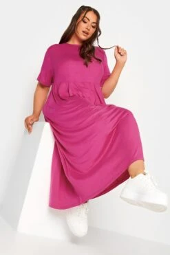 LIMITED COLLECTION Curve Hot Pink Pocket Maxi Dress