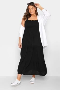YOURS Curve Black Shirred Strappy Sundress