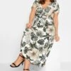 YOURS Curve White Tropical Leaf Print Wrap Dress
