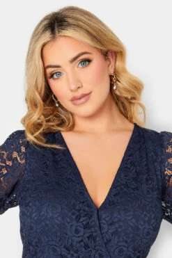 YOURS LONDON Navy Blue Lace Wrap Dress -Luna Looks Zone 889253f1 e29d 40 162183 D