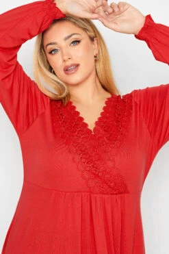 YOURS Curve Red Crochet Long Sleeve Tunic Top -Luna Looks Zone 89cdfd86 2aad 4a 320480 D