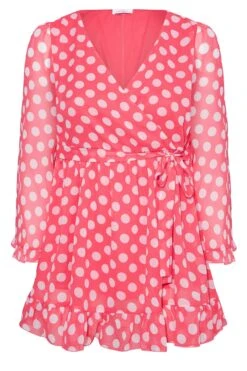 YOURS LONDON Curve Pink Polka Dot Ruffle Wrap Top -Luna Looks Zone 89d46663 a97e 4e 161315 XR