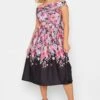 YOURS PETITE Curve Black Floral Border Bardot Dress