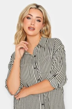 YOURS PETITE Curve Black & Cream Stripe Shirt -Luna Looks Zone 8ab87b76 0850 4d 174563 D