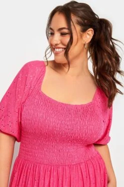 YOURS Curve Pink Shirred Broderie Anglaise Midaxi Dress -Luna Looks Zone 8aeae3c2 bdd6 4f 137541 D