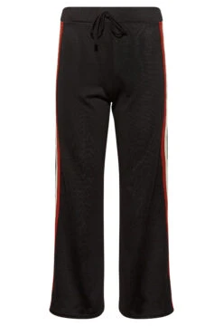 YOURS PETITE Curve Black Side Stripe Knitted Wide Leg Trousers -Luna Looks Zone 8b093733 216d 40 174460 X