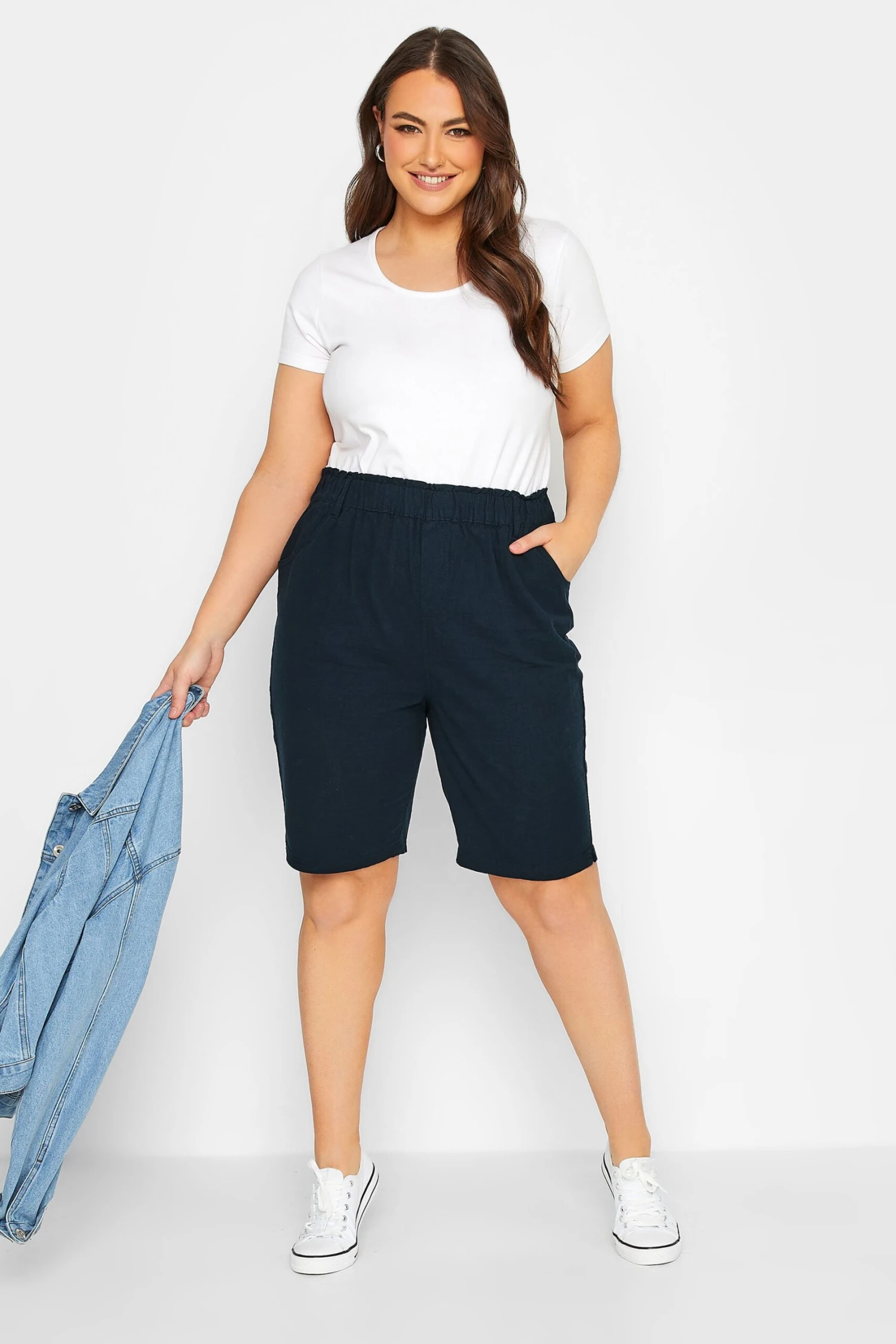 YOURS Curve Navy Blue Cool Cotton Shorts 1 YOURS Curve Navy Blue Cool Cotton Shorts