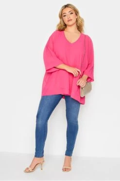 YOURS LONDON Curve Bright Pink Chiffon Cape Blouse