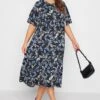 YOURS Curve Black Floral Print Tiered Midi Dress