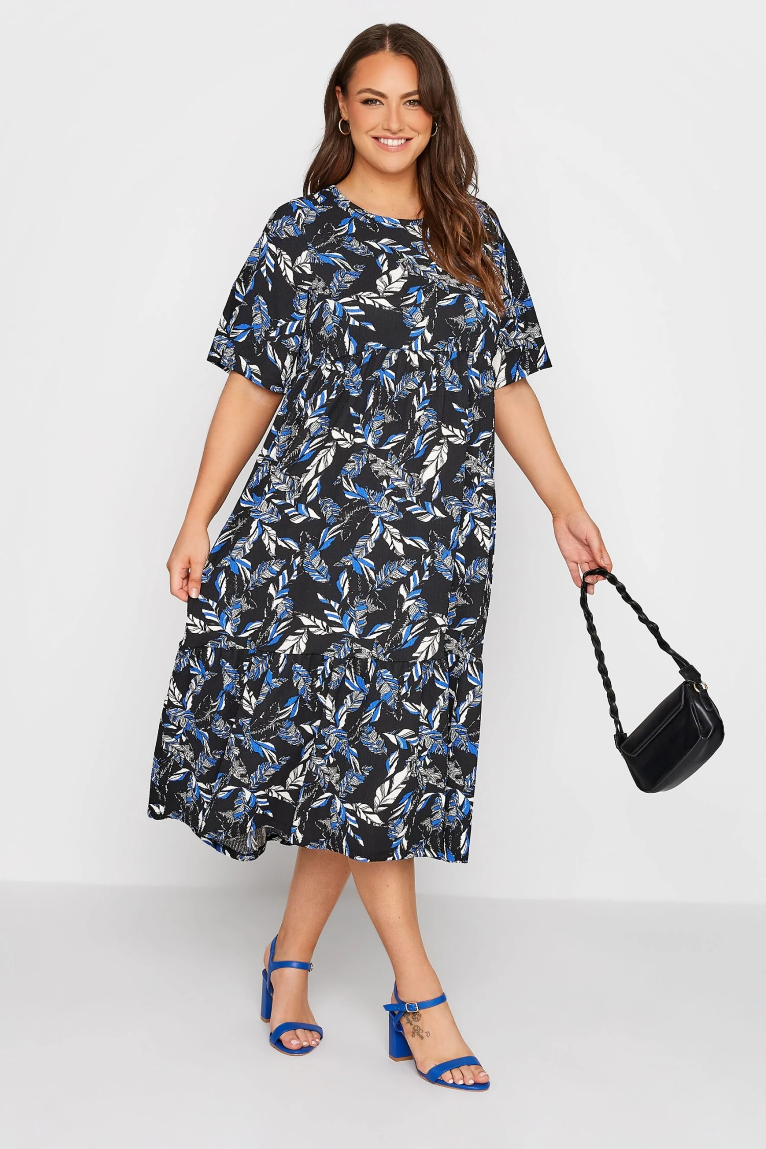 YOURS Curve Black Floral Print Tiered Midi Dress 1 YOURS Curve Black Floral Print Tiered Midi Dress