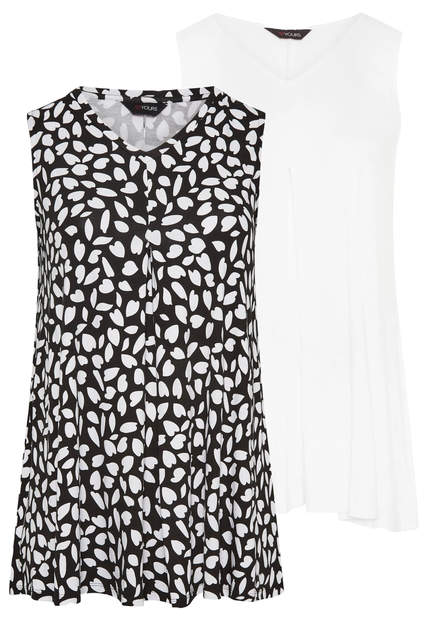 YOURS 2 PACK Curve Black & White Pleat Front Vest Tops 8 YOURS 2 PACK Curve Black & White Pleat Front Vest Tops - Image 8