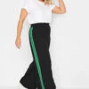YOURS PETITE Curve Black & Green Side Stripe Wide Leg Trousers