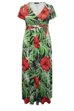 YOURS Curve Green & Red Floral Front Tie Maxi Dress -Luna Looks Zone 8c5874a3 0912 41 301697 X