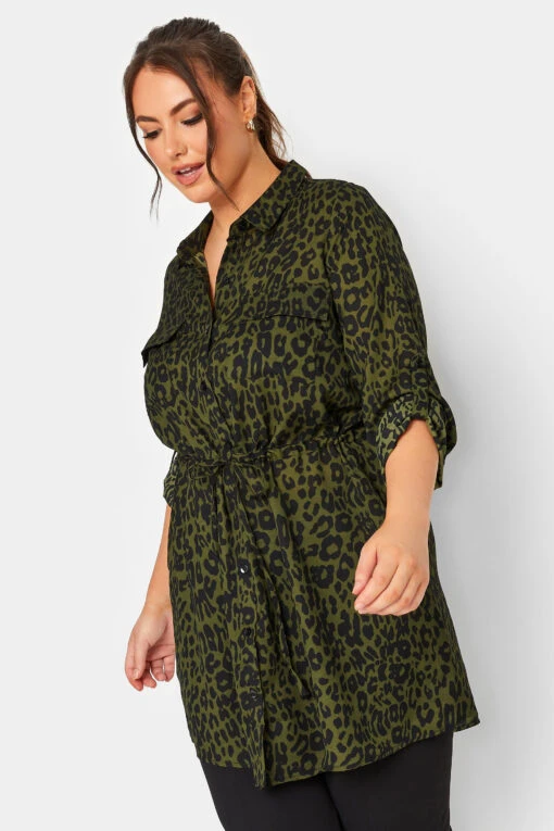 YOURS Curve Khaki Green Animal Print Utility Tunic Shirt -Luna Looks Zone 8cd674b8 e7cd 4e 131936 A1