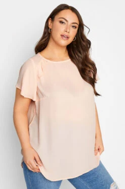 YOURS Curve Pink Frill Short Sleeve Blouse -Luna Looks Zone 8ce6b7f9 10b2 42 174270 D